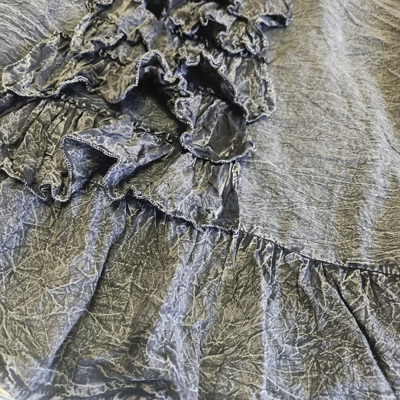 💐Paper Lace Ruffle Front Dress M Layered Crinkle Pockets Lagenlook Boho Hippie - Picture 14 of 16